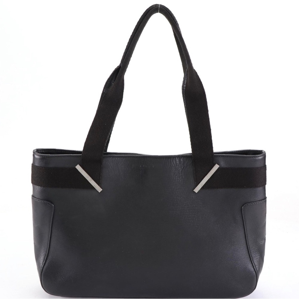 Gucci Sherry Line Tote Bag in Black Leather with Webbing Trim